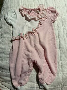 Vintage 90s Buster Brown Baby Pink Ruffle Romper 3-6M Made in USA